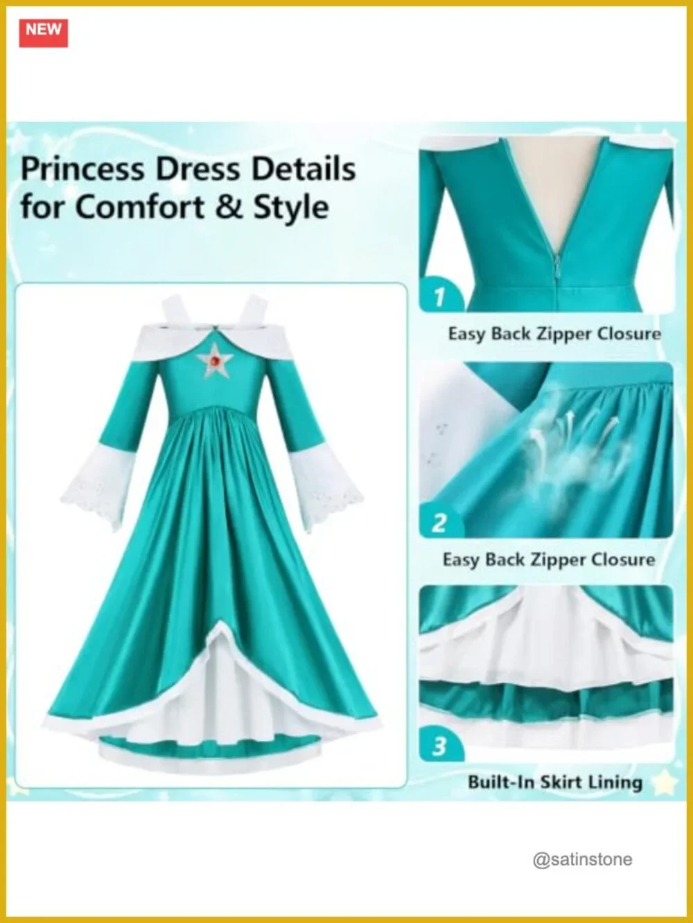 Girls Celestial Princess Costume Set Dress Crown Wand Earrings Star Charm